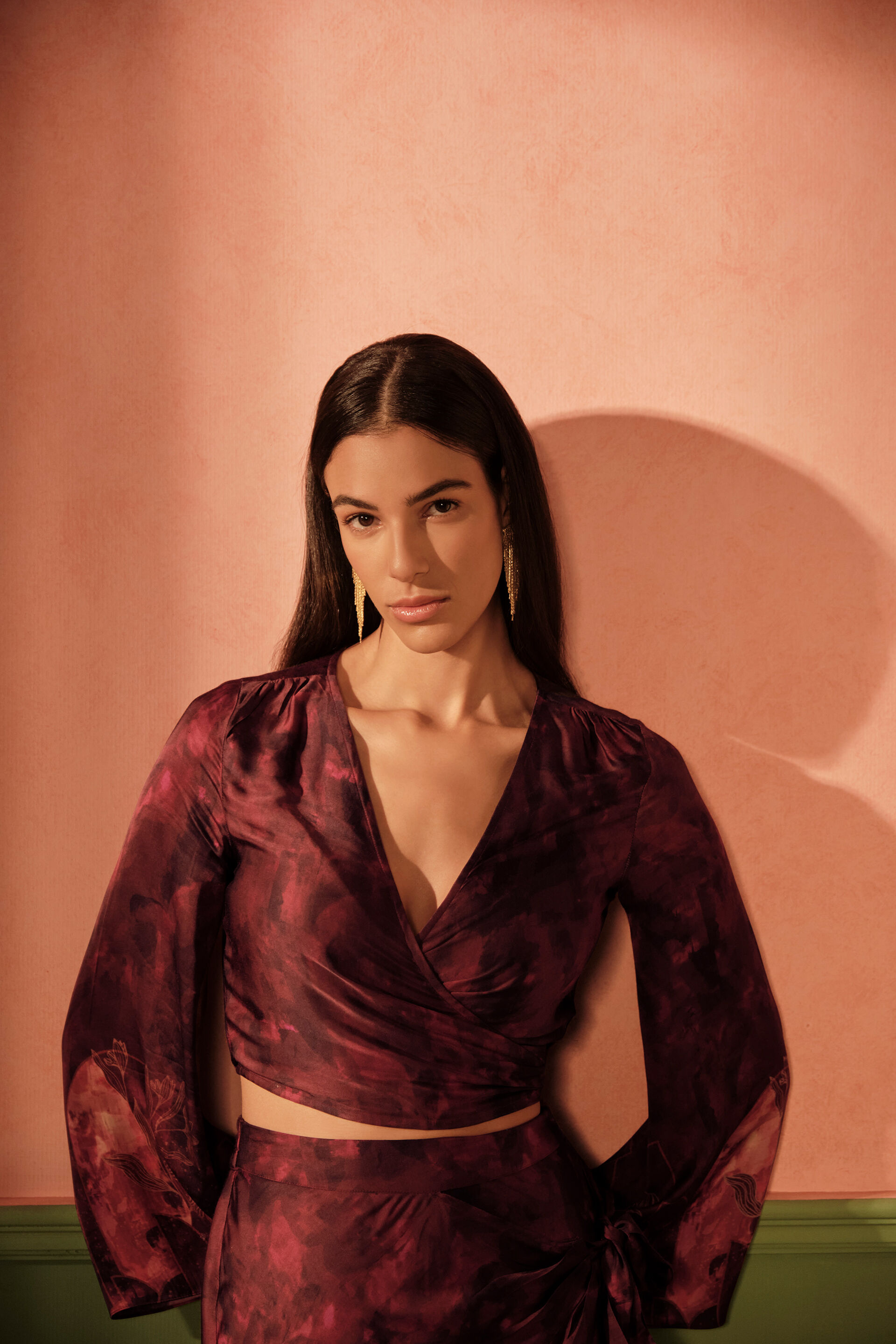 Scarlet Skies Two-Piece Viscose Set, Wine, image 3